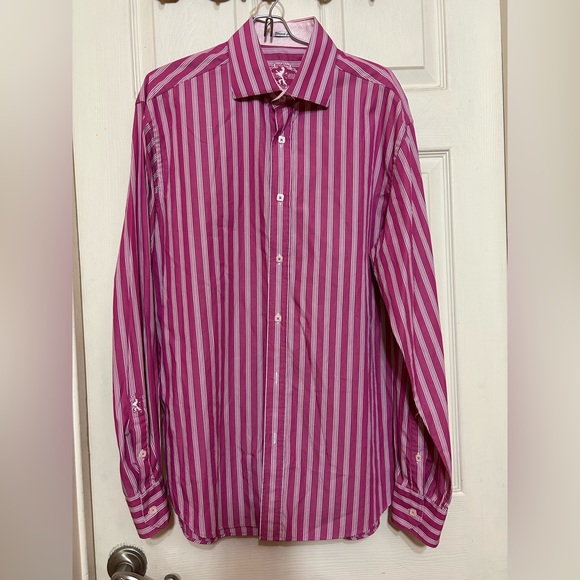 Bugatchi pink stripes long sleeve short L - Picture 1 of 6